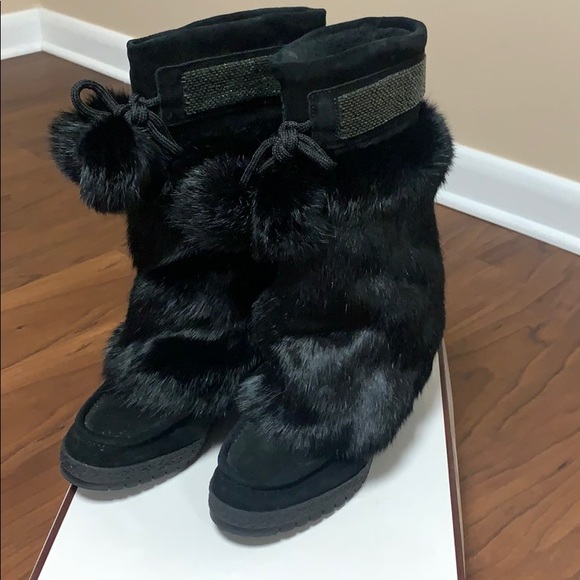 NEW ! Black Coach Maryann Suede & Rabbit Furr Boots - Picture 1 of 6